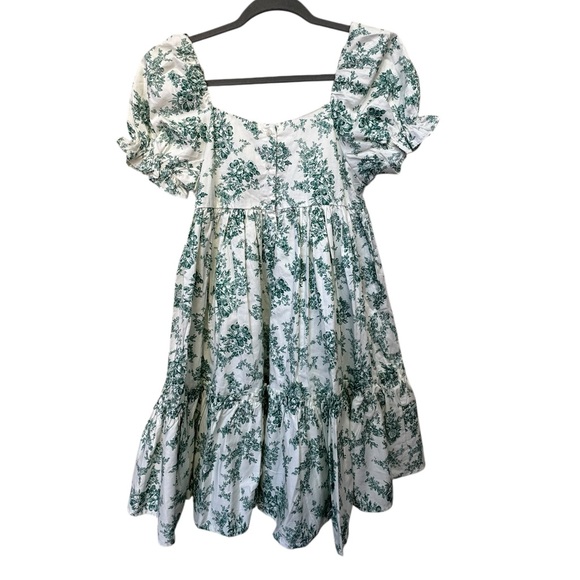 Janie & Jack Green Toile Puff Sleeve Dress size 12 - Picture 3 of 8